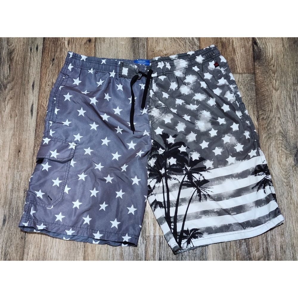 NBN Gear Swim USA Theme Shorts Men's XL Mesh Lined Patriotic American Flag Gray